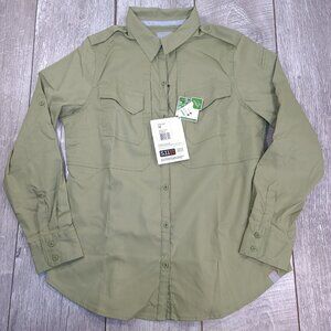 5.11 Tactical Shirt Womens Medium Spitfire Shooting Button Roll Sleeve Mosstone